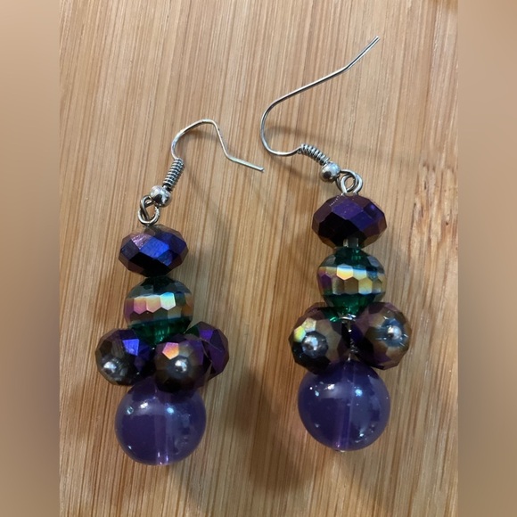 Hand Crafted Beaded 2 Piece Necklace Set Amethyst Necklace and Dangle Earrings - Picture 4 of 8